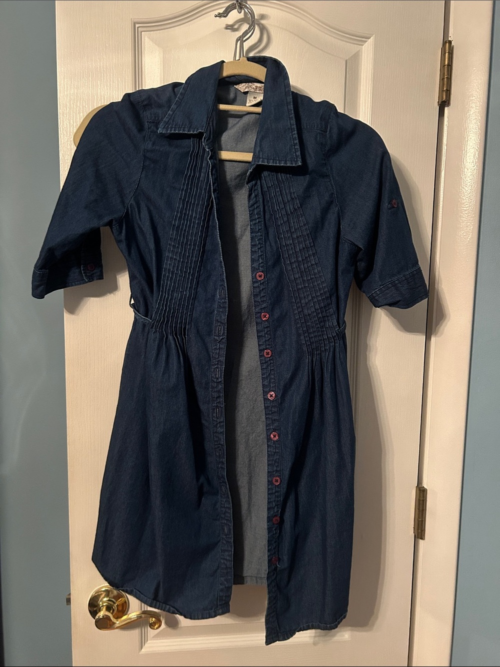 MOVING SALE Denim Shirt Dress with Pintuck Detail - Dark Blue